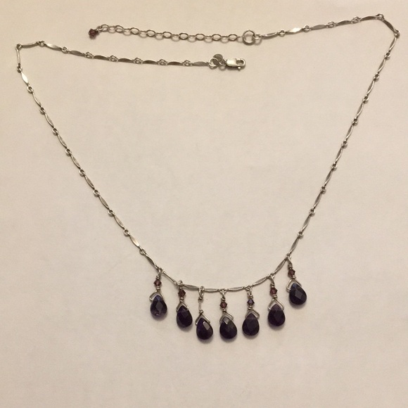 Sterling & Amethyst teardrops vintage artisan necklace - Picture 3 of 16